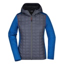 Bluza Hybrydowa Damska Slim Pikowana z Kapturem JN771 - Royal Melange & Anthracite Melange