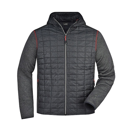 Kurtka Meska Hybrydowa Pikowana z Kapturem JN772 - Grey Melange & Anthracite Melange