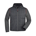 Kurtka Męska Hybrydowa Pikowana z Kapturem JN772 - Grey Melange & Anthracite Melange