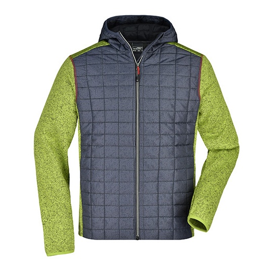Kurtka Meska Hybrydowa Pikowana z Kapturem JN772 - Kiwi Melange & Anthracite Melange