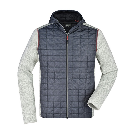 Kurtka Meska Hybrydowa Pikowana z Kapturem JN772 - Light Melange & Anthracite Melange