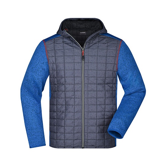 Kurtka Meska Hybrydowa Pikowana z Kapturem JN772 - Royal Melange & Anthracite Melange