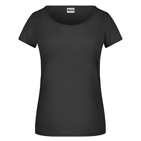 Damski T-shirt Slim z Wywijanym Rękawem JN8001 - Black
