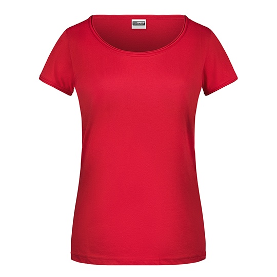 Damski T-shirt Slim z wywijanym rękawem JN8001 - Red