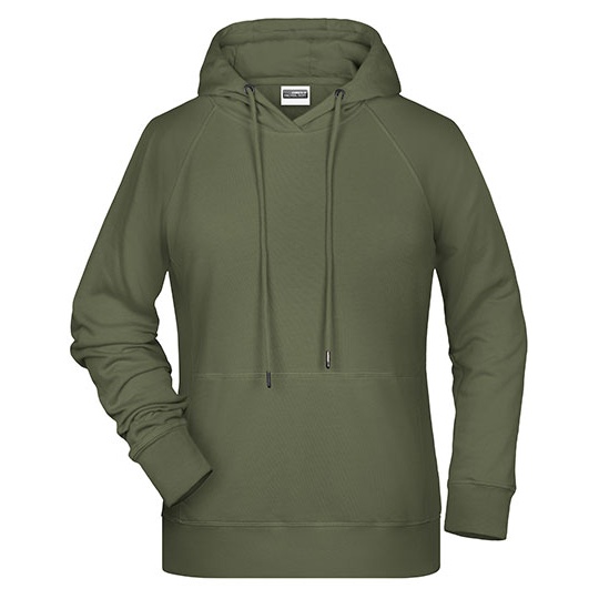 Damska bluza z kapturem raglanowa bawelniana JN8023 - Olive