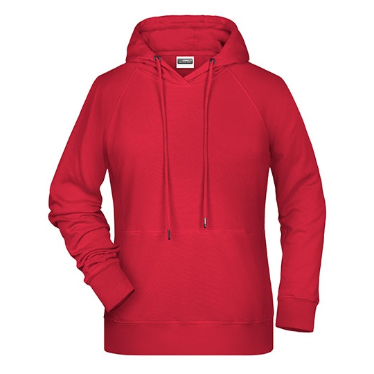 Damska bluza z kapturem raglanowa bawelniana JN8023 - Red