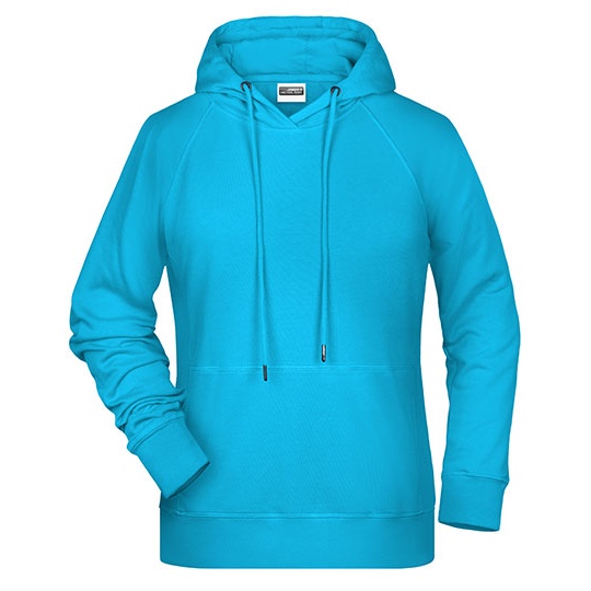 Damska bluza z kapturem raglanowa bawelniana JN8023 - Turquoise