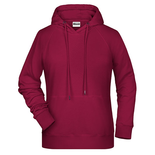 Damska bluza z kapturem raglanowa bawełniana JN8023 - Wine