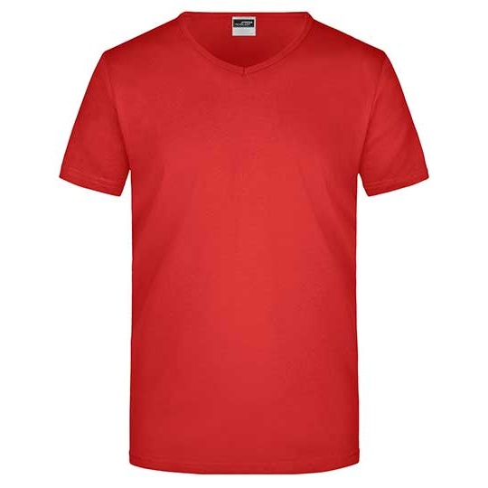Koszulka Meska Slim Dekolt V Bawelniana JN912 - Red