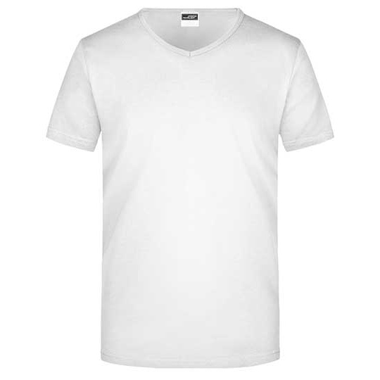Koszulka Meska Slim Dekolt V Bawelniana JN912 - White