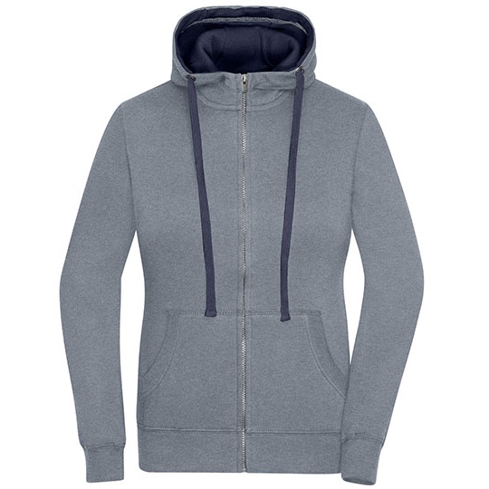 Bluza Damska Rozpinana z Kapturem JN962 - Grey Melange & Navy