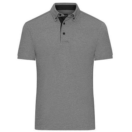 Koszulka Polo Meska Kolnierzyk Button Down JN964 - Light Melange & Black