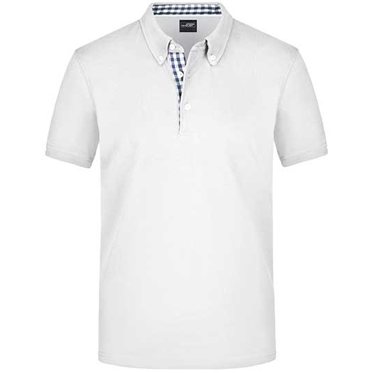 Koszulka polo męska z kratkowymi wstawkami JN964 - White & Navy