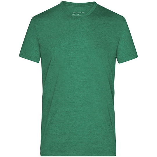 Koszulka Meska Dekolt V Bawelniana Melange JN974 - Green Melange