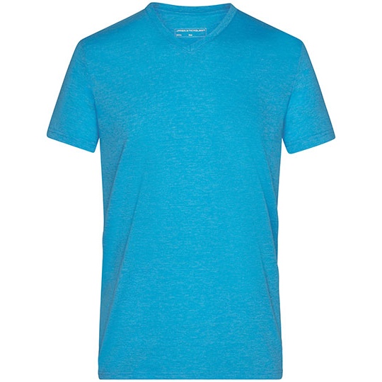 Koszulka Meska Dekolt V Bawelniana Melange JN974 - Turquoise Melange