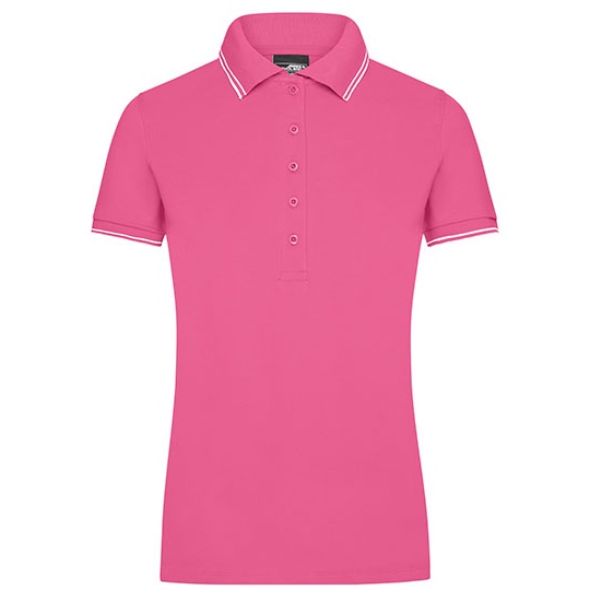 Koszulka Polo Damska Dopasowana JN985 - Pink & White