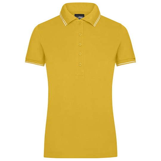 Damska koszulka polo slim JN985 - Sun Yellow & White