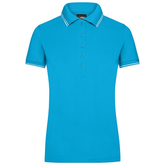 Koszulka Polo Damska Dopasowana JN985 - Turquoise & White