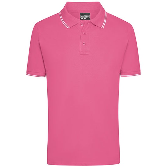 Koszulka Polo Meska Klasyczna Bawelniana JN986 - Pink & White