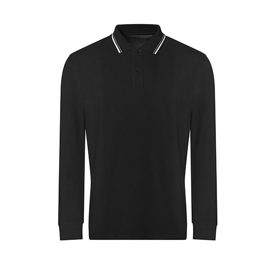 Koszulka Polo Meska Dlugi Rekaw Bawelna Pique JP103 - Deep Black & White