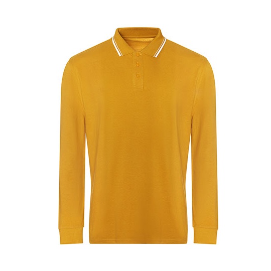 Koszulka Polo Męska Długi Rękaw Bawełna Pique JP103 - Mustard & White