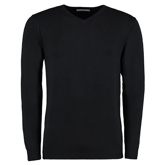 Sweter Klasyczny z Dekoltem V i Prążkowanymi Ściągaczami K352 - Black