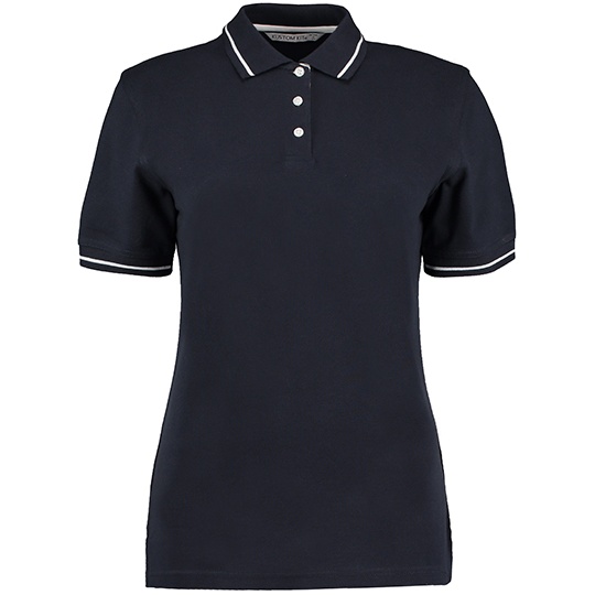 Koszulka Polo Damska Klasyczna Bawełniana Pika K706 - Navy & White