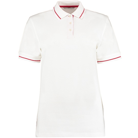 Koszulka Polo Damska Klasyczna Bawełniana Pika K706 - White & Red