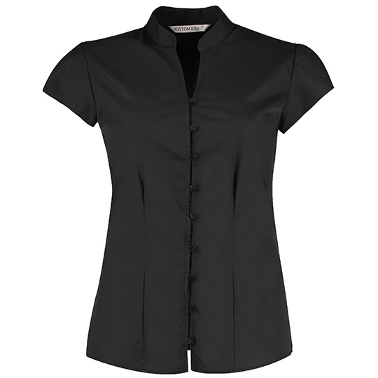 Bluzka Taliowana Popelinowa Ze Stojka K727 - Black