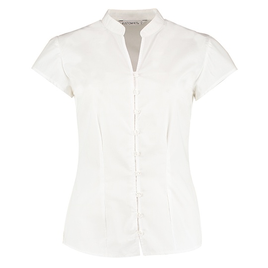 Bluzka taliowana z kołnierzem i krótkim rękawem K727 - White