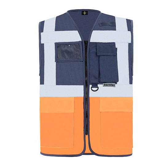 Kamizelka Dopasowana Odblaskowa Poliestrowa KX802 - Navy & Orange