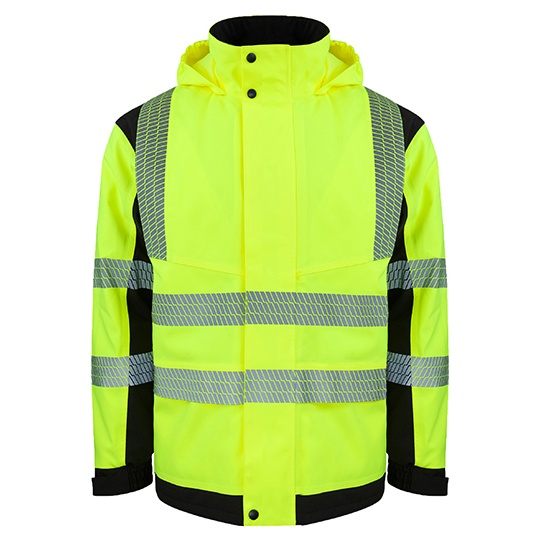 Kurtka Softshell Hi-Vis z kapturem KX812 - Signal Yellow & Black