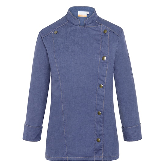Kurtka Kucharska Damska Jeansowa Dekatyzowana KY053 - Vintage Blue (ca. Pantone 2108C)