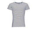 T-shirt Męski Dopasowany Bawełniany w Paski L01398 - White & Navy