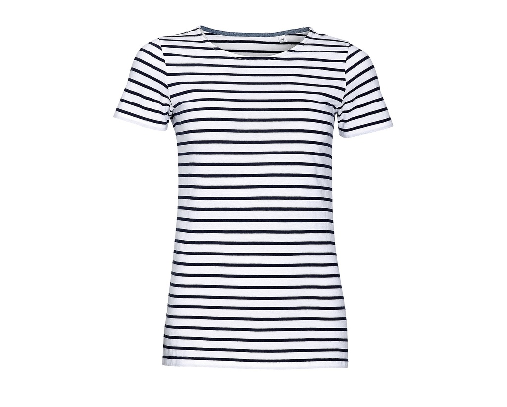 T-shirt Klasyczny Bawelniany w Paski L01399 - White & Navy