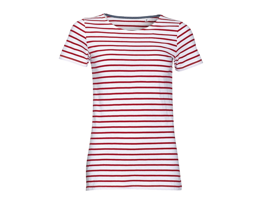 T-shirt Klasyczny Bawelniany w Paski L01399 - White & Red