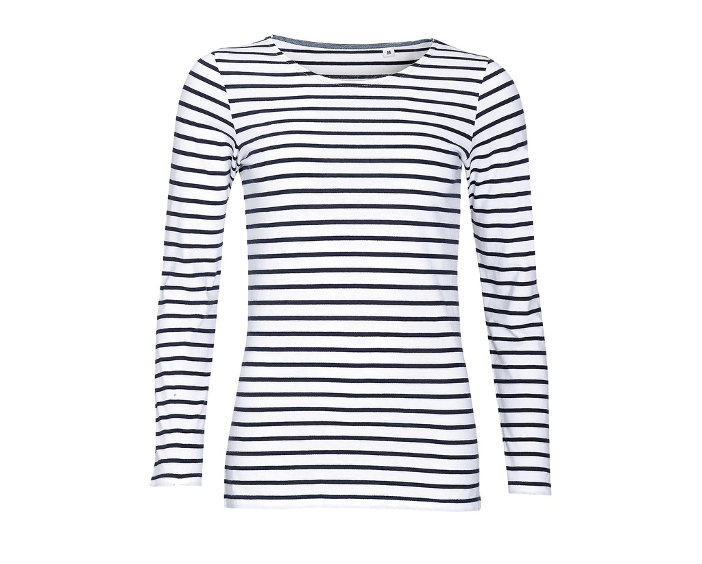 Bluzka Damska Klasyczna w Paski Bawelniana L01403 - White & Navy