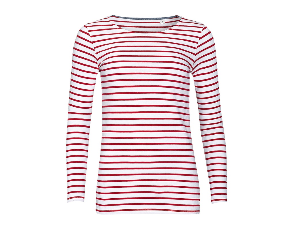 Bluzka Damska Klasyczna w Paski Bawelniana L01403 - White & Red