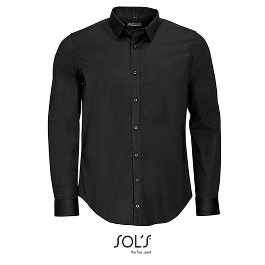 Koszula Meska Slim Fit Popelina Bawelniana ze Streczem L01426 - Black