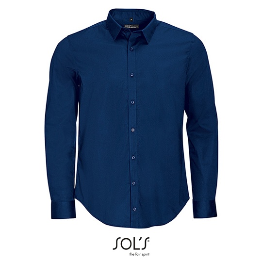 Koszula Meska Slim Fit Popelina Bawelniana ze Streczem L01426 - Dark Blue