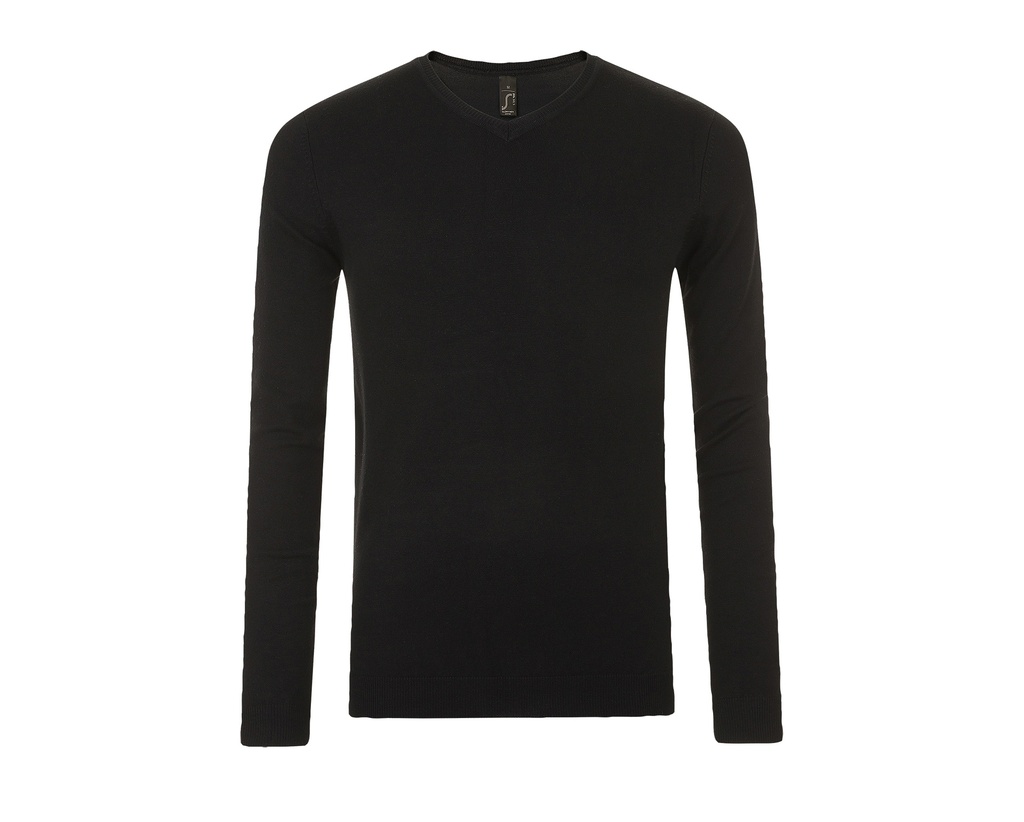 Sweter Męski Dopasowany Dekolt V Wiskoza Poliamid L01710 - Black