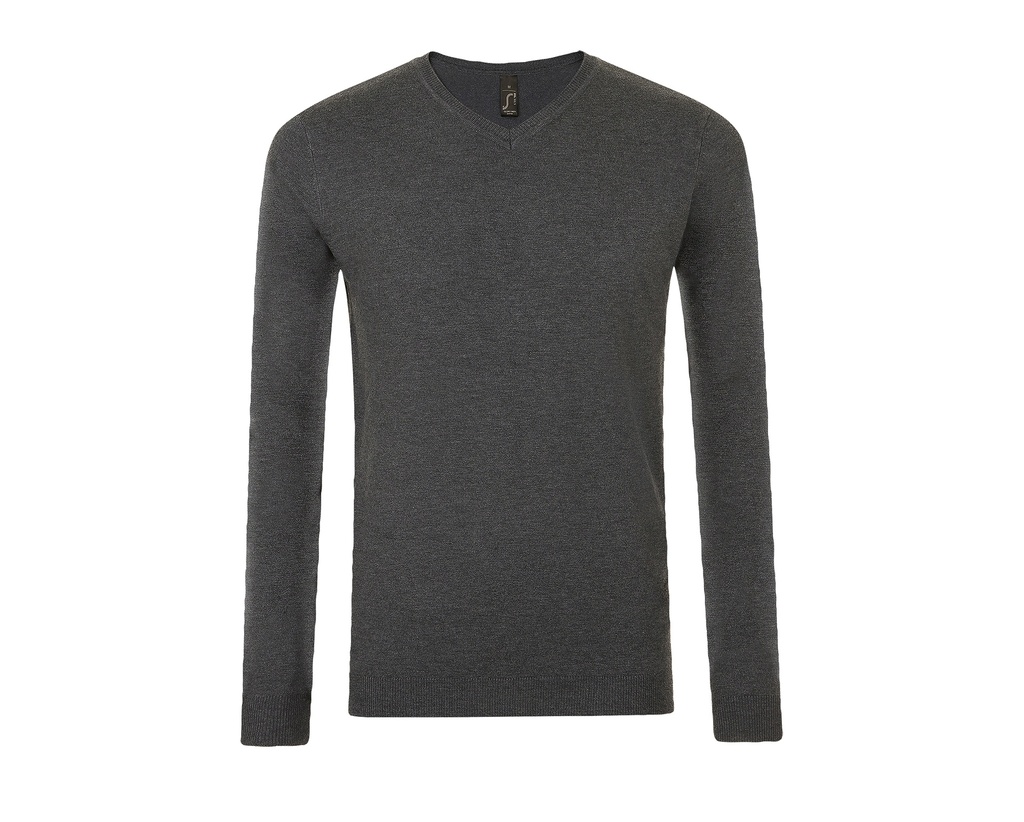 Sweter Męski Dopasowany Dekolt V Wiskoza Poliamid L01710 - Charcoal Melange