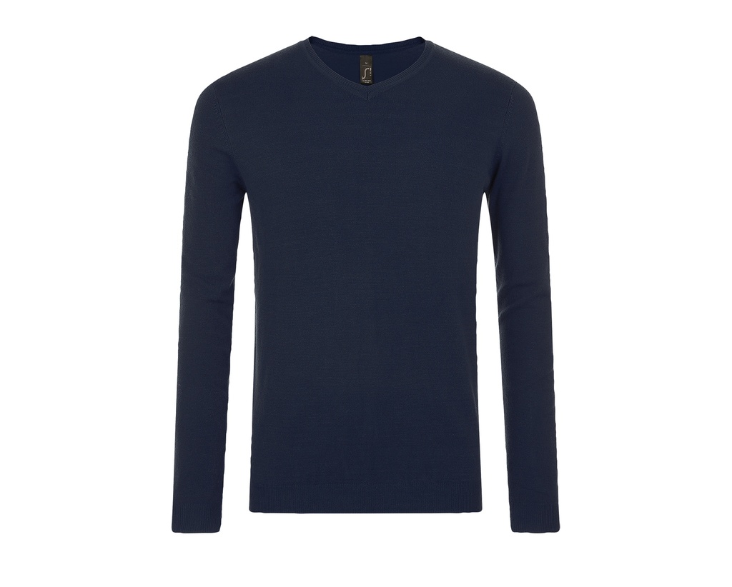 Sweter Meski Dopasowany Dekolt V Wiskoza Poliamid L01710 - French Navy