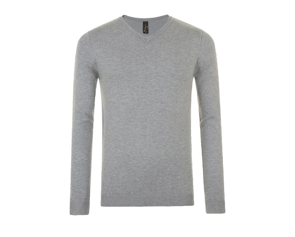 Sweter Meski Dopasowany Dekolt V Wiskoza Poliamid L01710 - Grey Melange