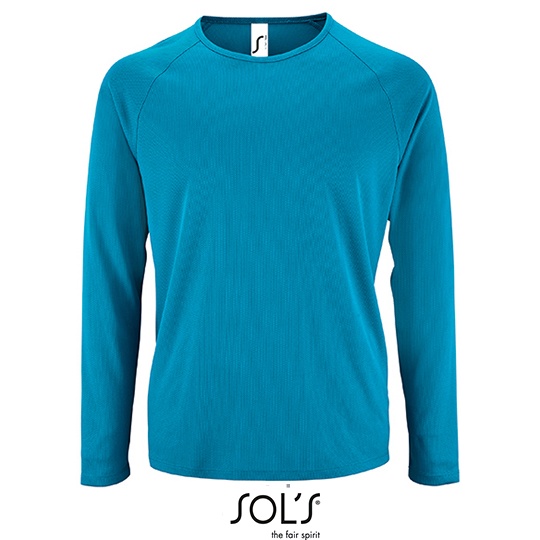 Koszulka Męska Długi Rękaw Klasyczna Oddychająca Poliester L02071 - Aqua