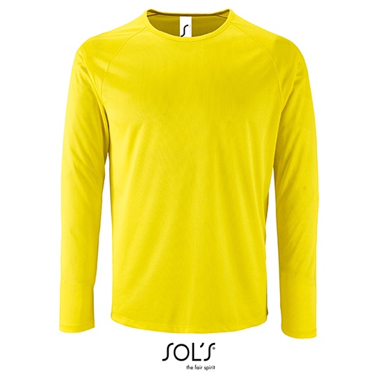 Koszulka Męska Długi Rękaw Klasyczna Oddychająca Poliester L02071 - Neon Yellow