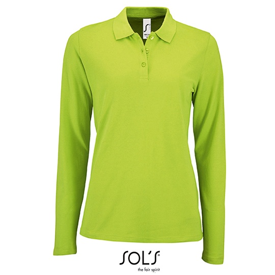 Koszulka Polo Damska Dopasowana Długi Rękaw Bawełniana Pika L02083 - Apple Green