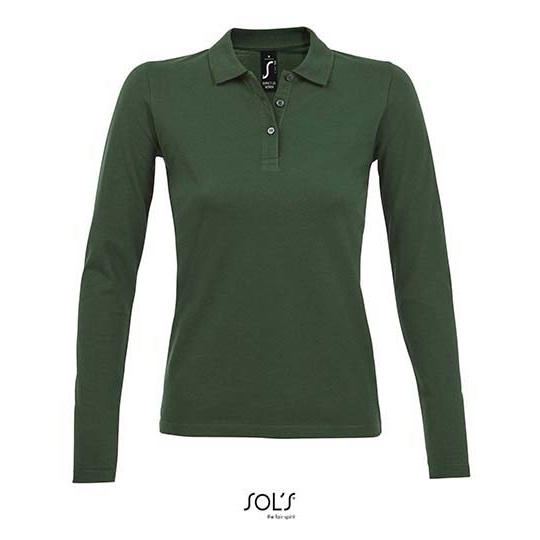 Koszulka Polo Damska Dopasowana Dlugi Rekaw Bawelniana Pika L02083 - Bottle Green