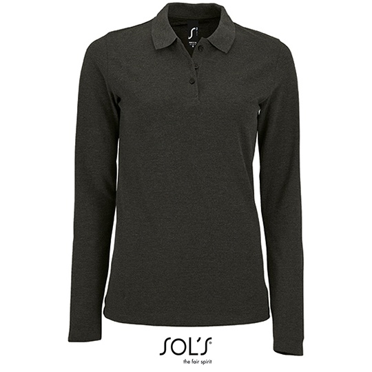 Koszulka Polo Damska Dopasowana Długi Rękaw Bawełniana Pika L02083 - Charcoal Melange