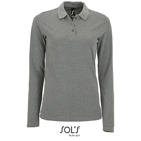Koszulka Polo Damska Dopasowana Dlugi Rekaw Bawelniana Pika L02083 - Grey Melange
